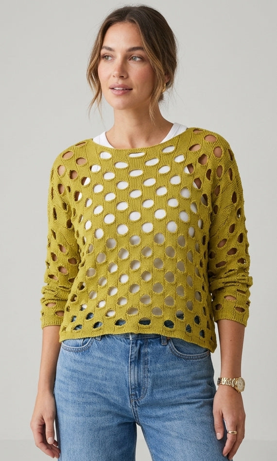 Open Knit Cotton Pullover Sweater
