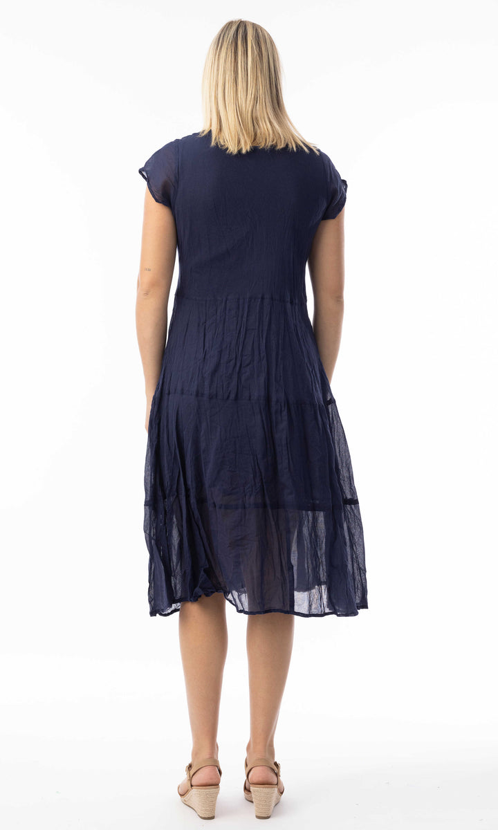 Crinkled Tiered Midi Dress with Bias Pockets