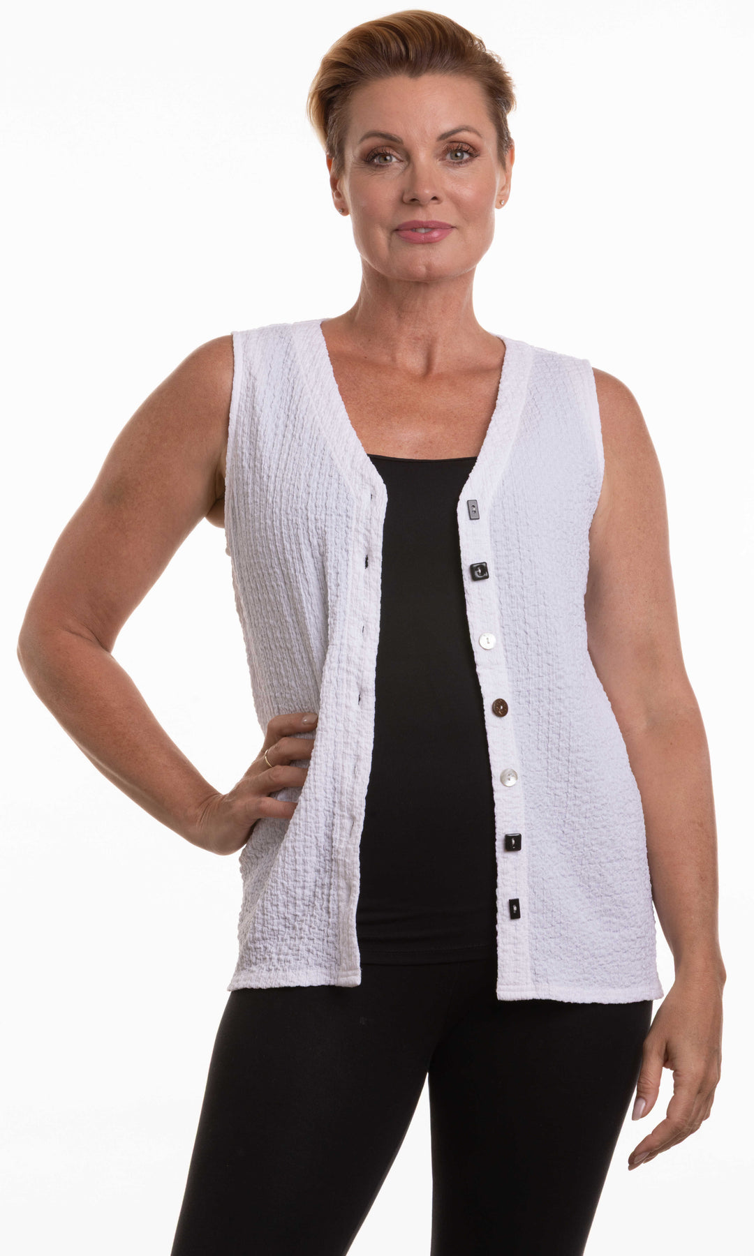 Textured Button Front Vest