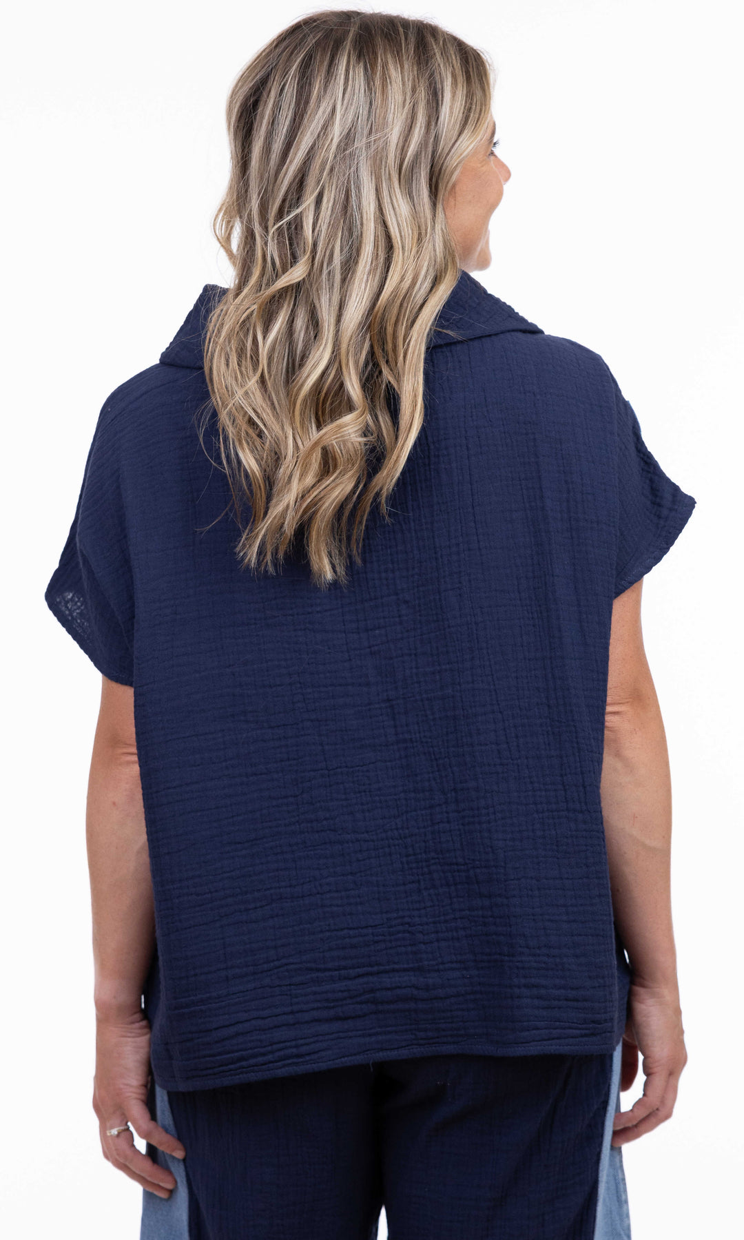 Mixed Panel Cotton Cowl Neck Top