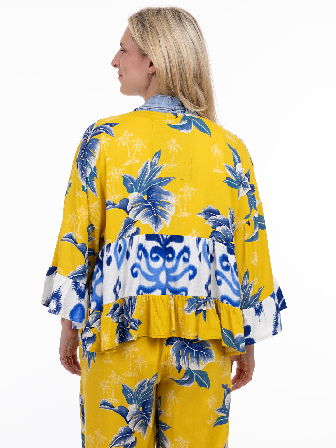 Tropical Print Mixed Panel Kimono Jacket
