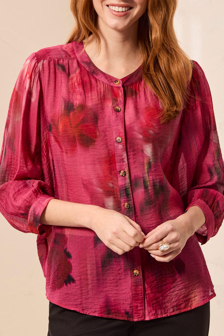 Printed Button-Front Blouse