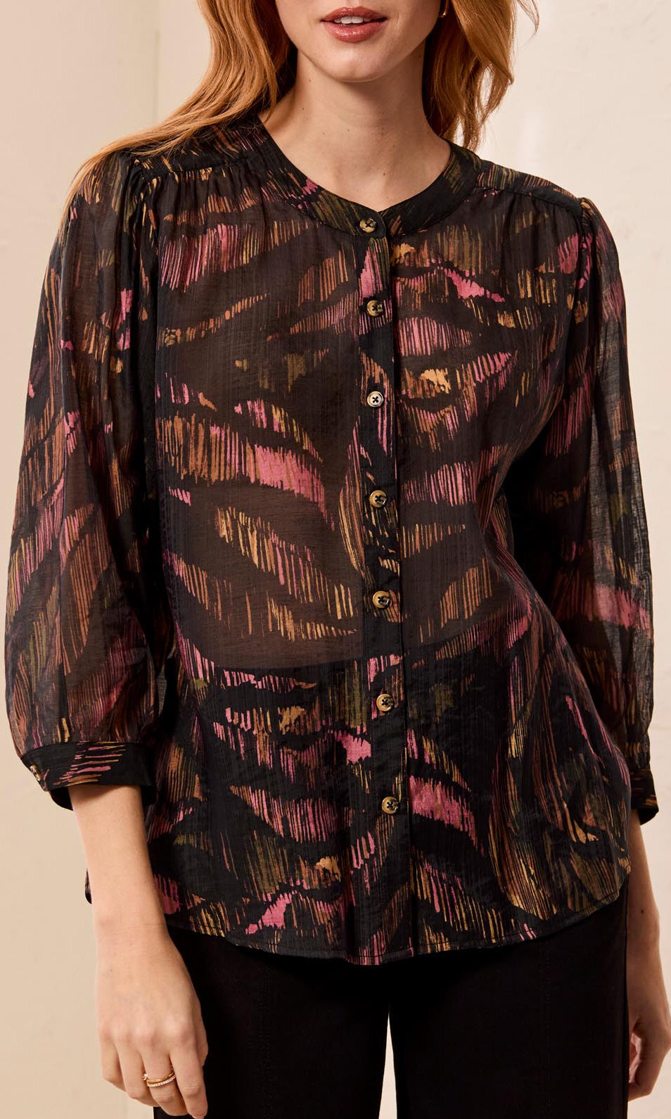 Printed Button-Front Blouse