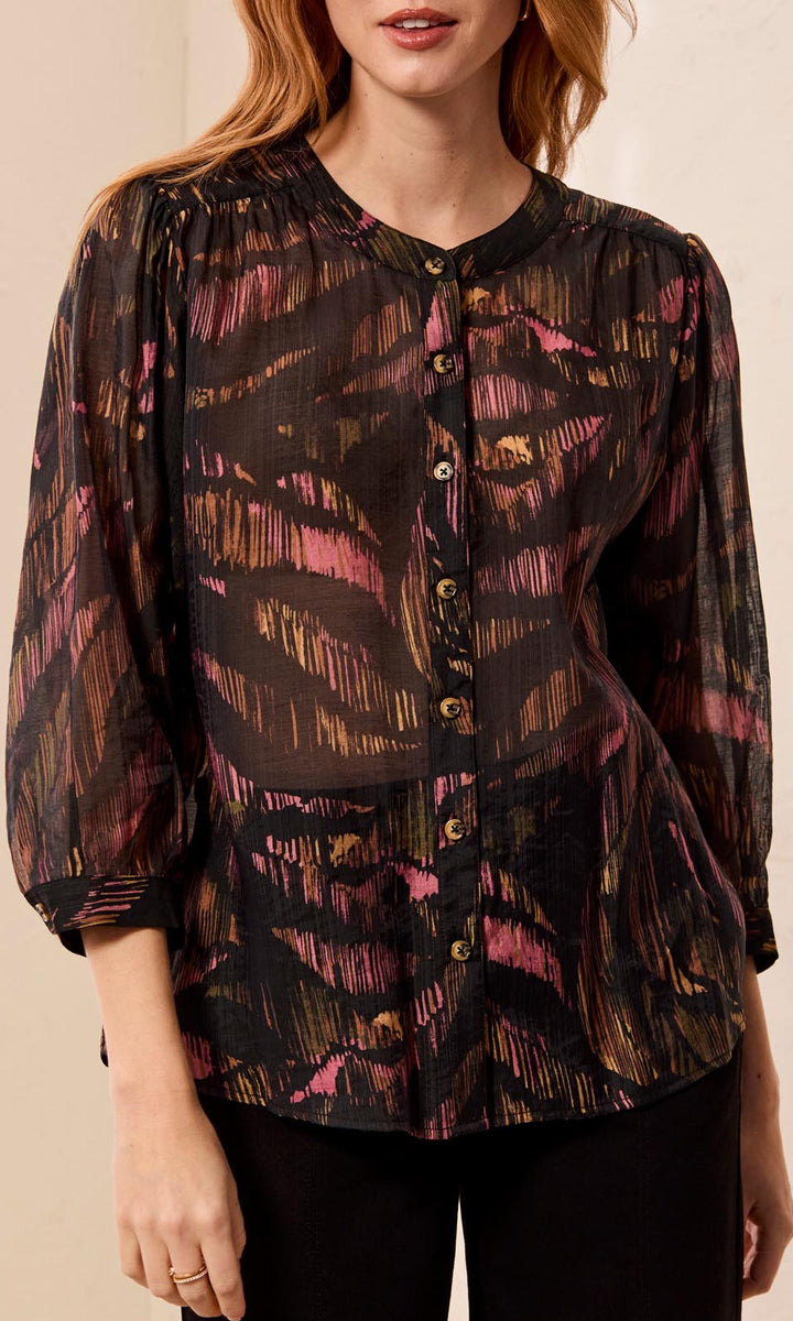 Printed Button-Front Blouse