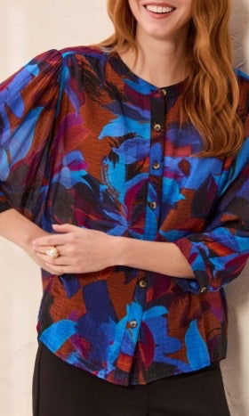Dolman Sleeve Button Front Blouse