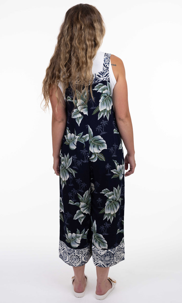 Tropical Border Print Wide Leg Jumpsuit