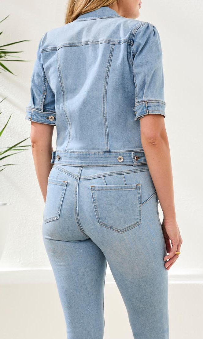 Elbow Sleeve Stretch Denim Jacket