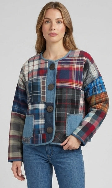 Patchwork Plaid Button Jacket