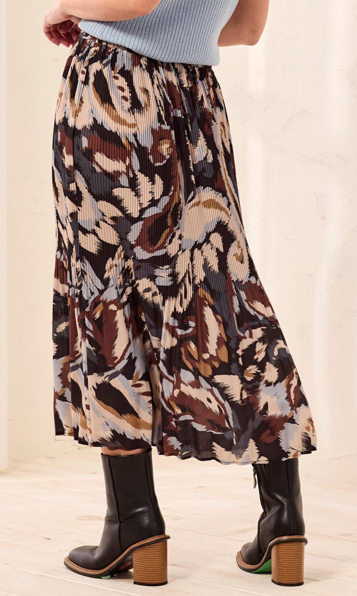 Abstract Floral Pleated Midi Skirt