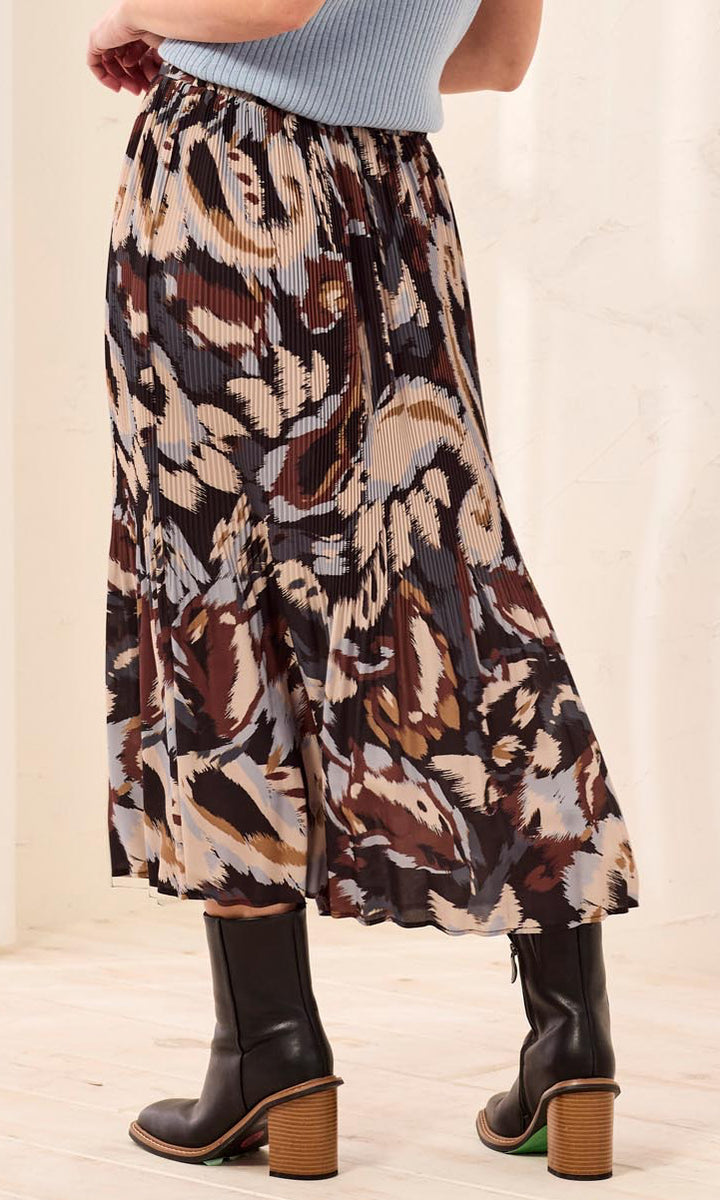 Abstract Floral Pleated Midi Skirt