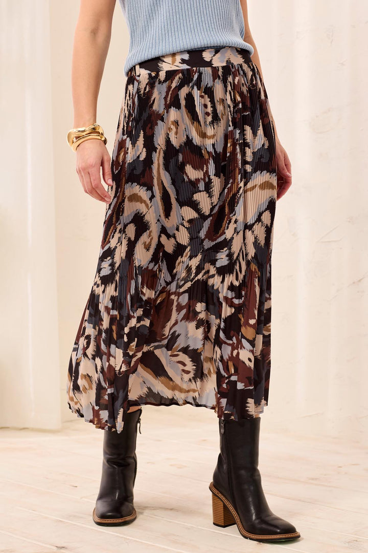 Abstract Floral Pleated Midi Skirt