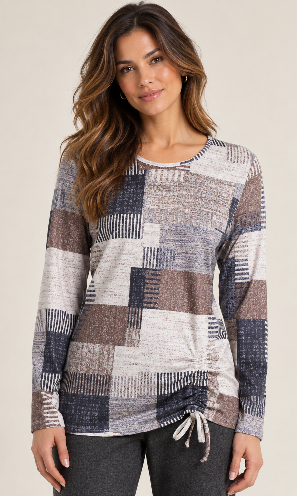 Abstract Print Ruched Hem Top