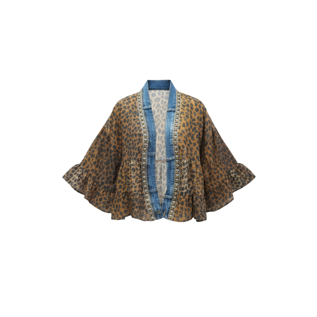 Leopard Print Ruffle Kimono