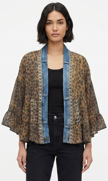 Leopard Print Ruffle Kimono