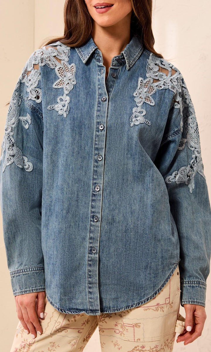 Lace Detail Denim Shirt