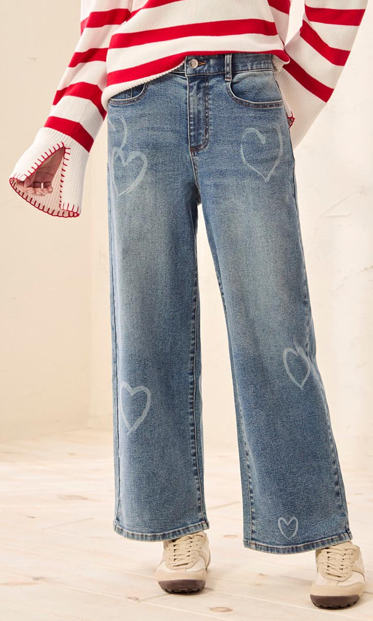 Heart Detail Wide Leg Denim