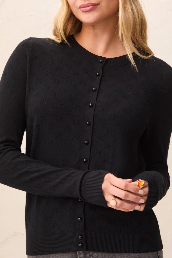 Pointelle Knit Pearl Button Cardigan