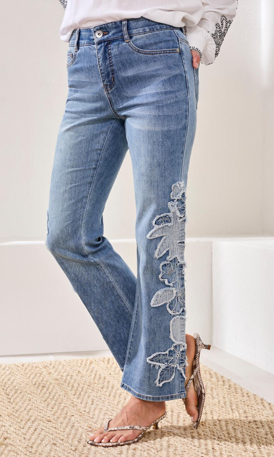 Floral Fray Wide Leg Jean