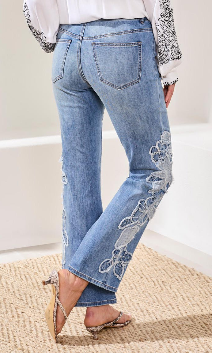 Floral Fray Wide Leg Jean