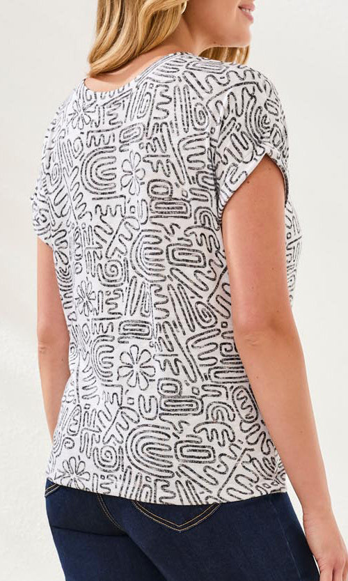 Abstract Floral V-Neck Short Sleeve Top