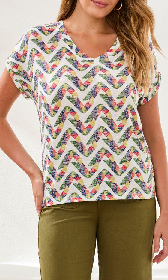 Abstract Floral V-Neck Short Sleeve Top