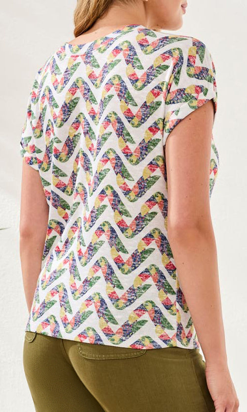 Abstract Floral V-Neck Short Sleeve Top