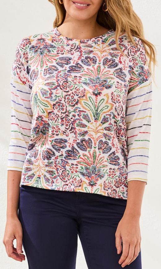 Tropical Print 3/4 Sleeve Knit Top