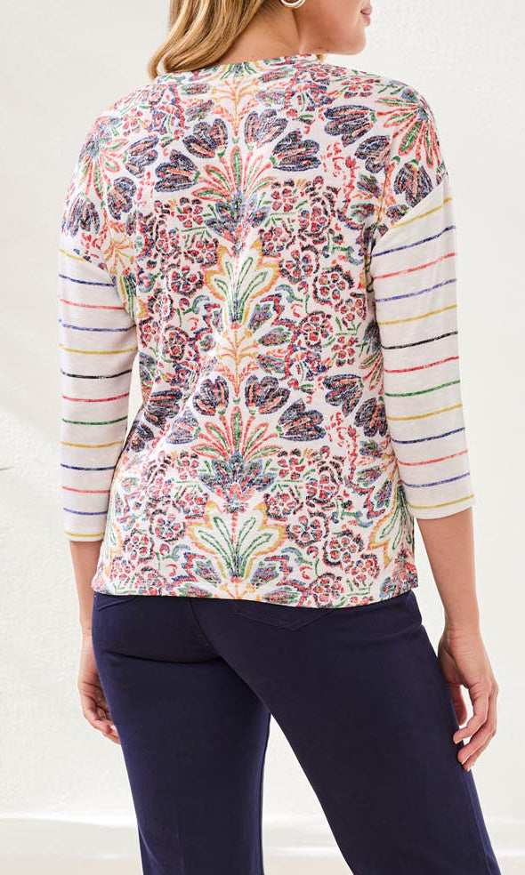 Tropical Print 3/4 Sleeve Knit Top