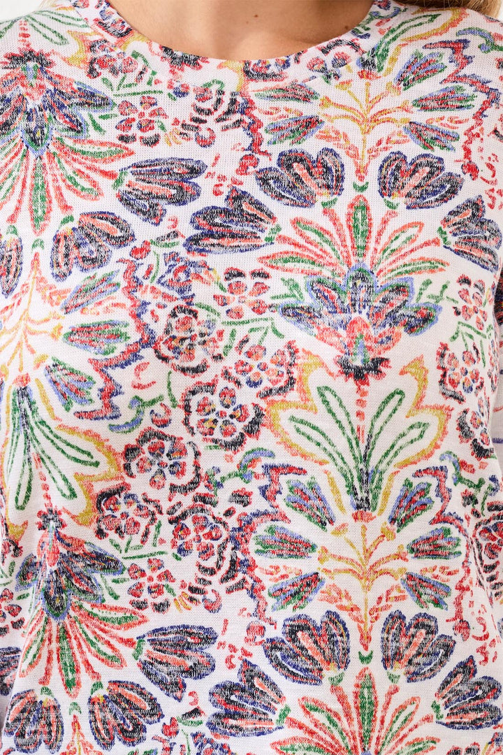 Tropical Print 3/4 Sleeve Knit Top