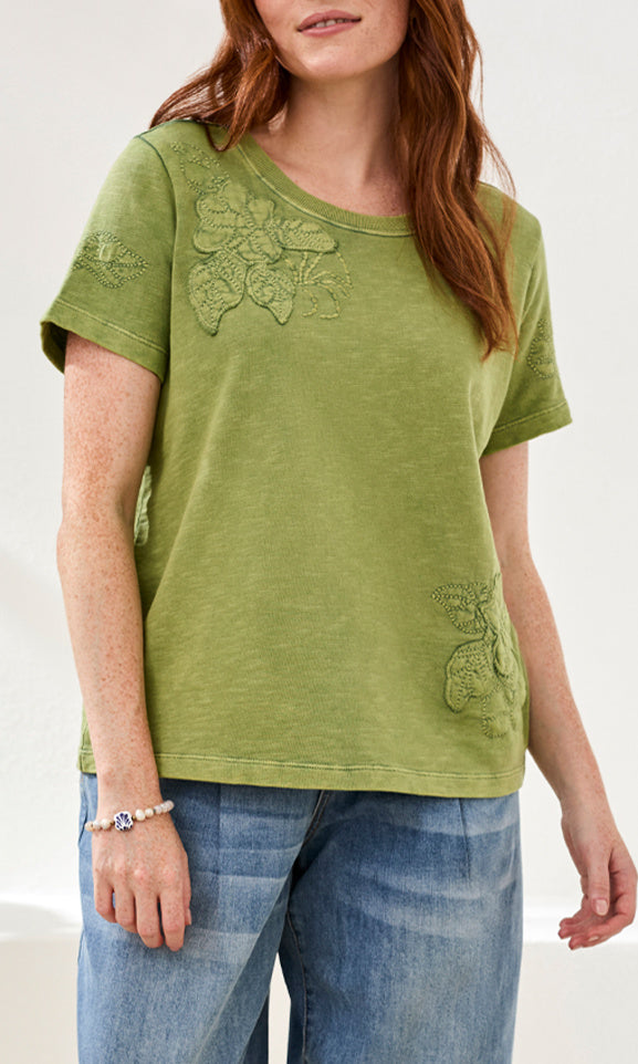 Floral Appliqué Crew Neck Tee