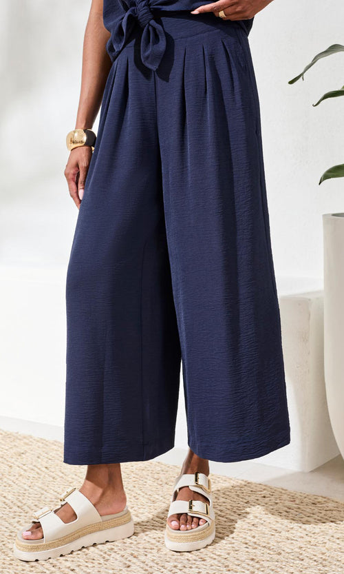 High-Waisted Wide Leg Cropped Pants with Tie Waist