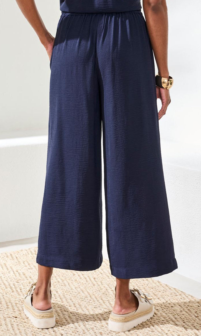 High-Waisted Wide Leg Cropped Pants with Tie Waist
