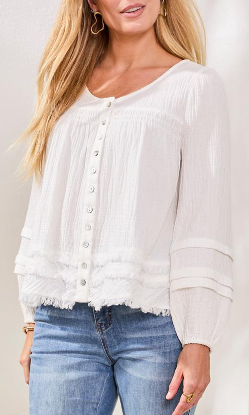 Textured Cotton Button-Front Blouse