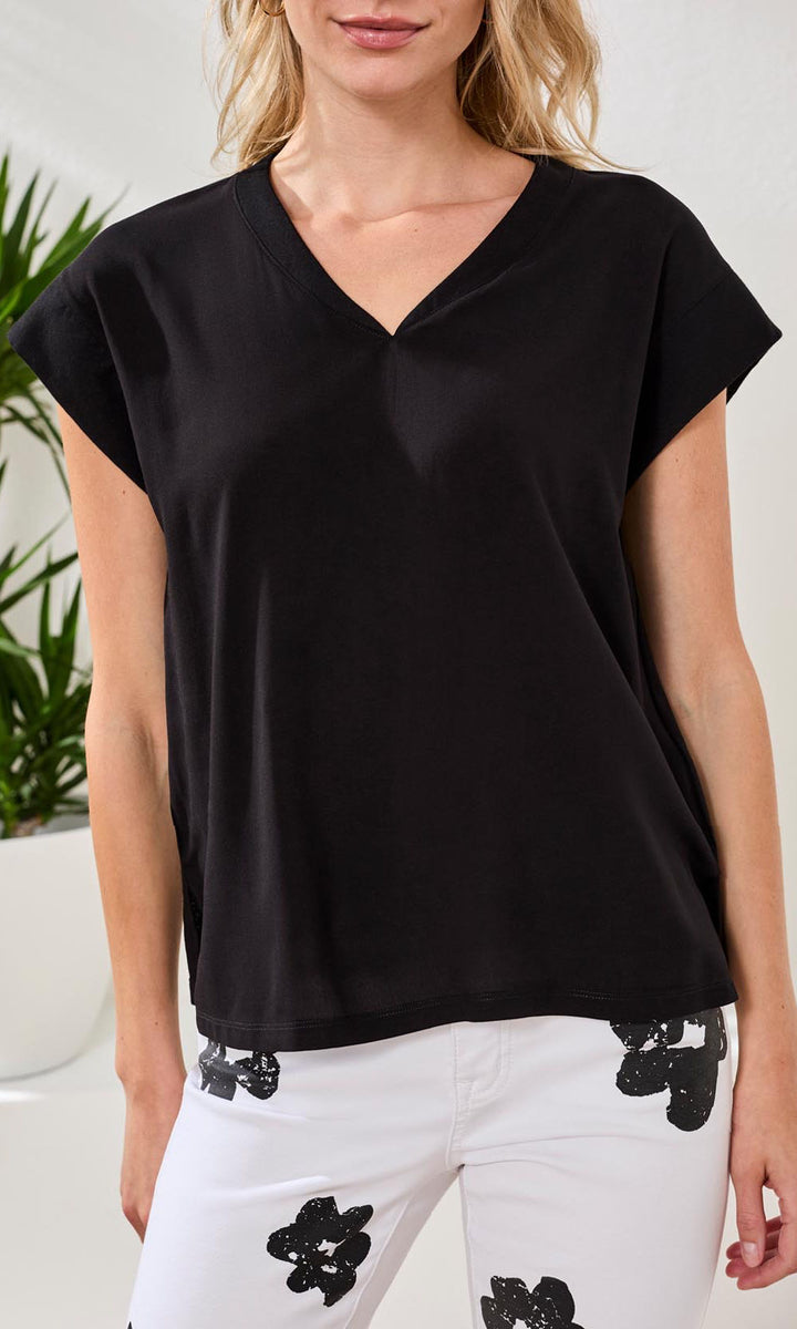 V-Neck Cap Sleeve Blouse