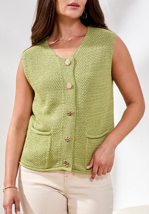 Textured Button Front Knit Vest