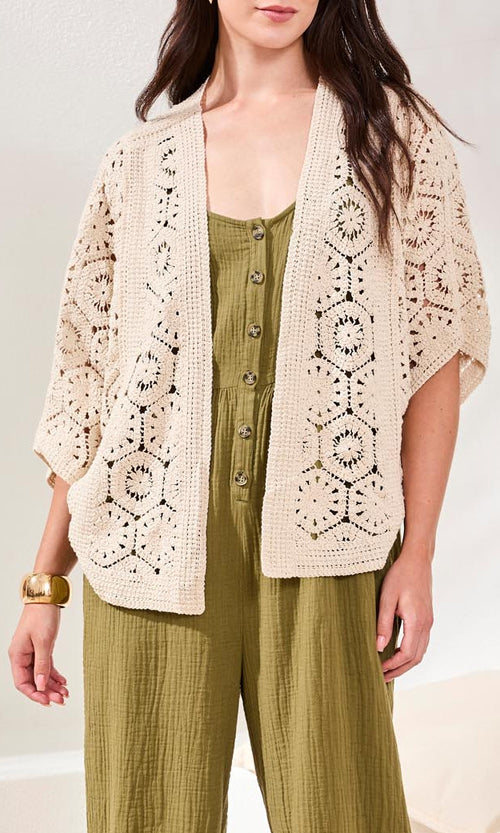 Open Front Crochet Kimono Cardigan
