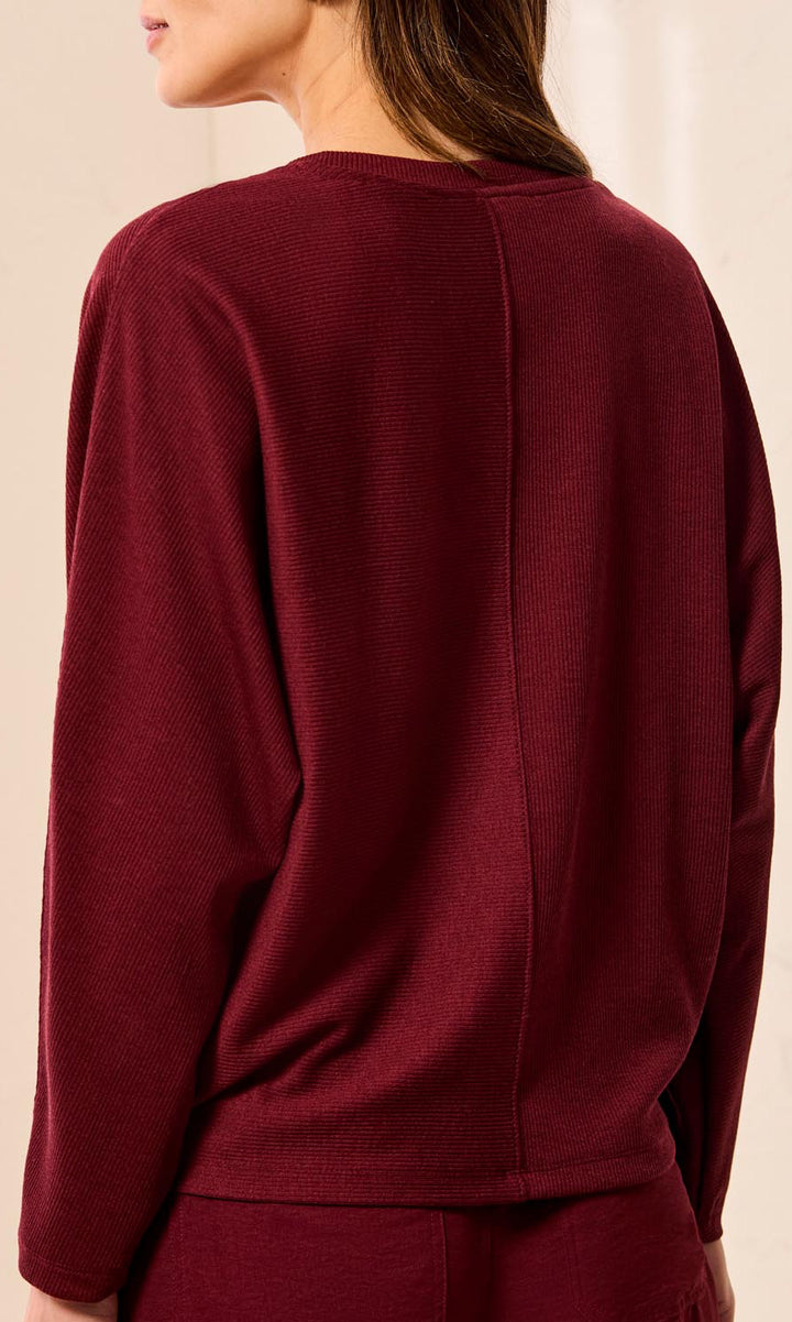 Ribbed V-Neck Long Sleeve Top
