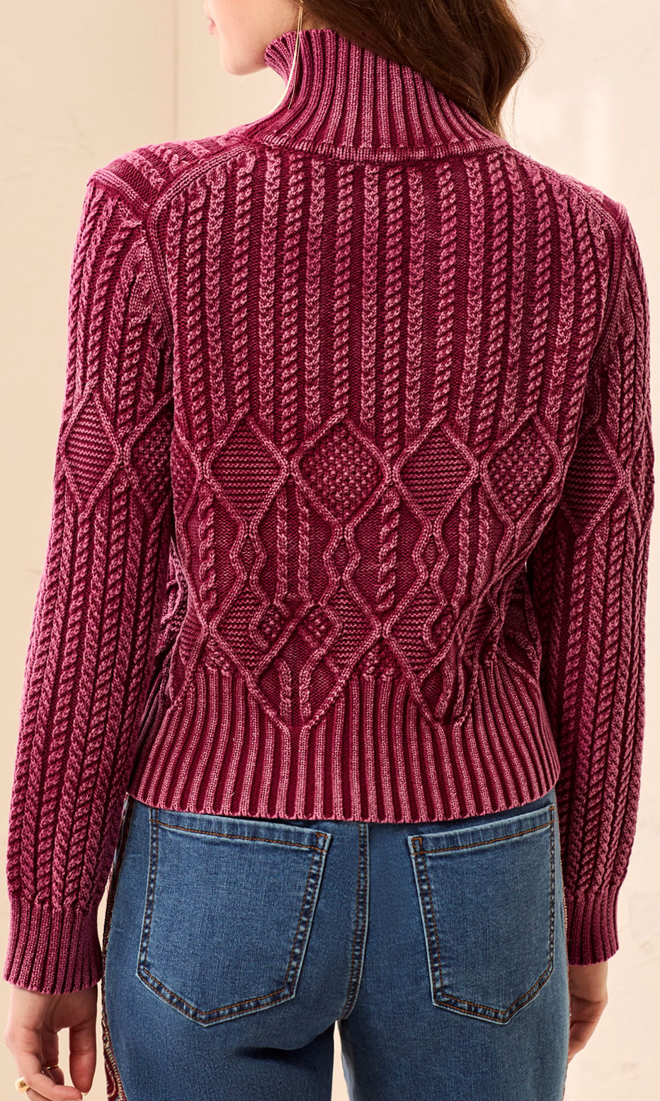 Cotton Cable Knit Mock Neck Sweater