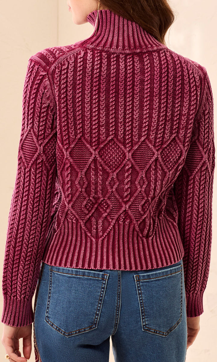 Cotton Cable Knit Mock Neck Sweater