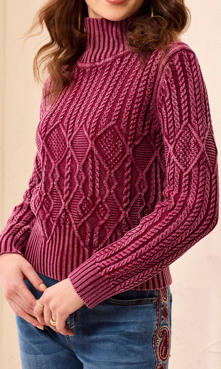 Cotton Cable Knit Mock Neck Sweater
