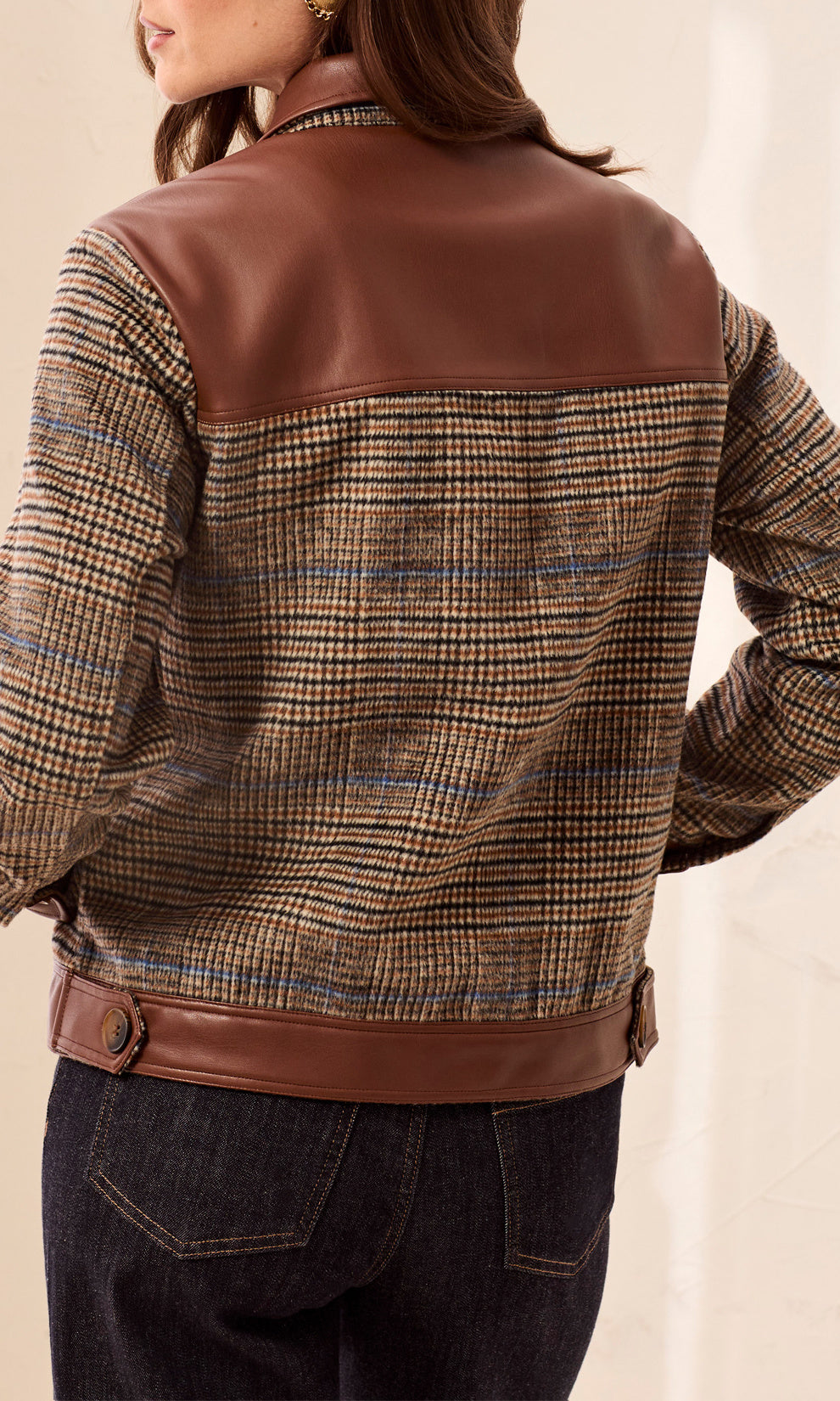 Plaid Mixed-Media Jacket