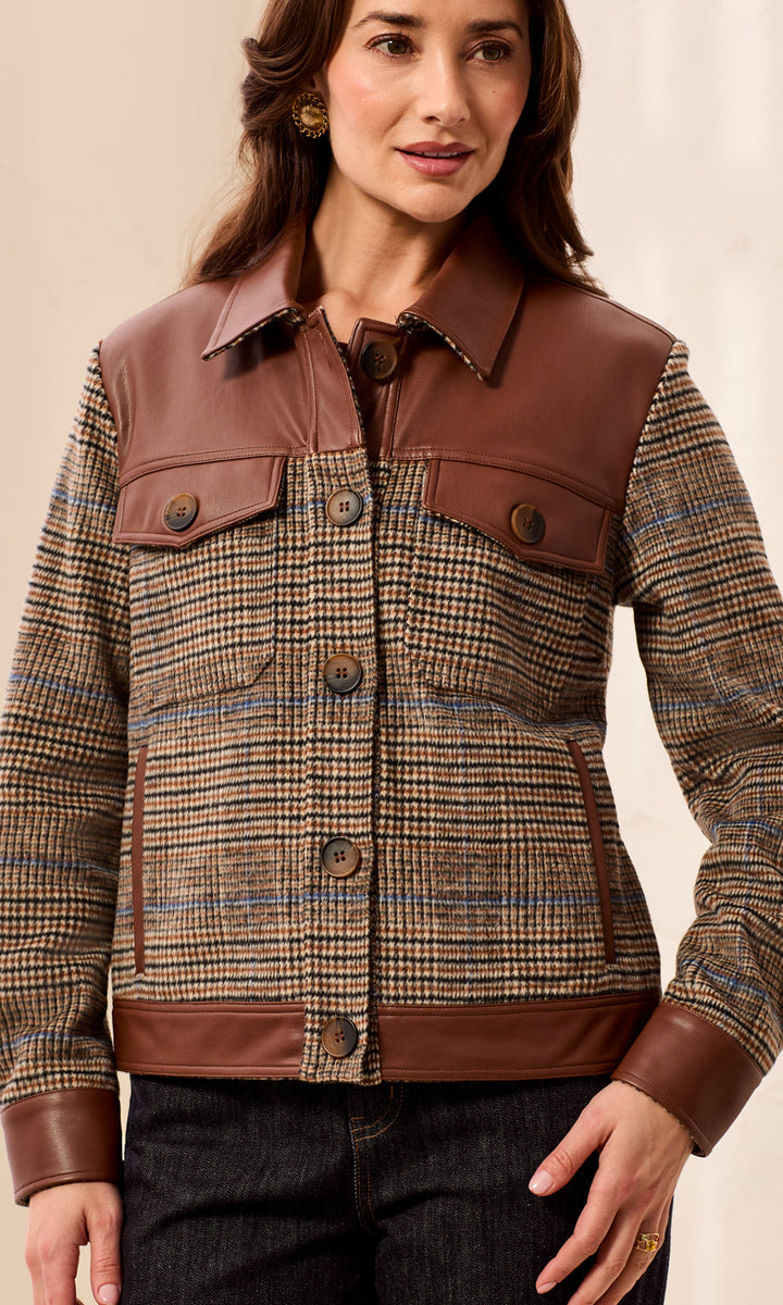 Plaid Mixed-Media Jacket