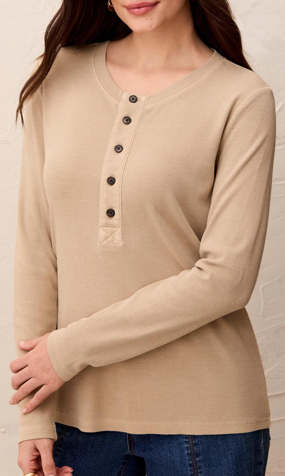Cotton-Modal Ribbed Henley Top