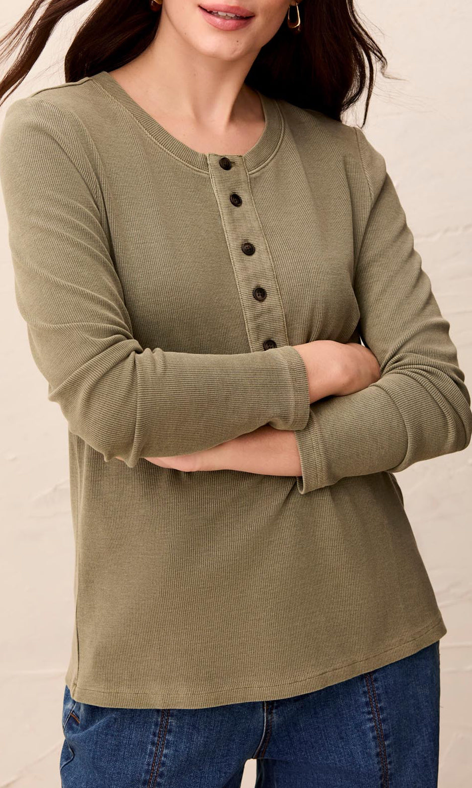 Cotton-Modal Ribbed Henley Top