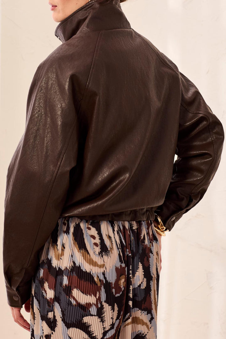 Faux Leather Mock Neck Bomber Jacket