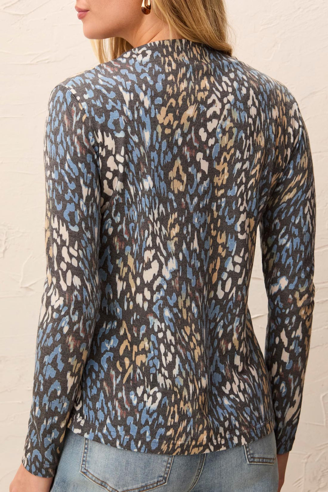 Abstract Print Mock Neck Top