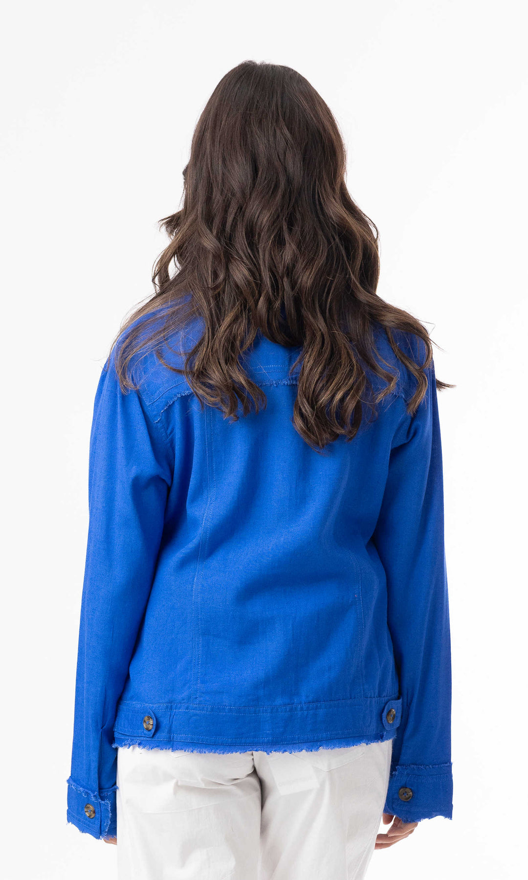 Frayed Edge Linen Blend Button Front Jacket