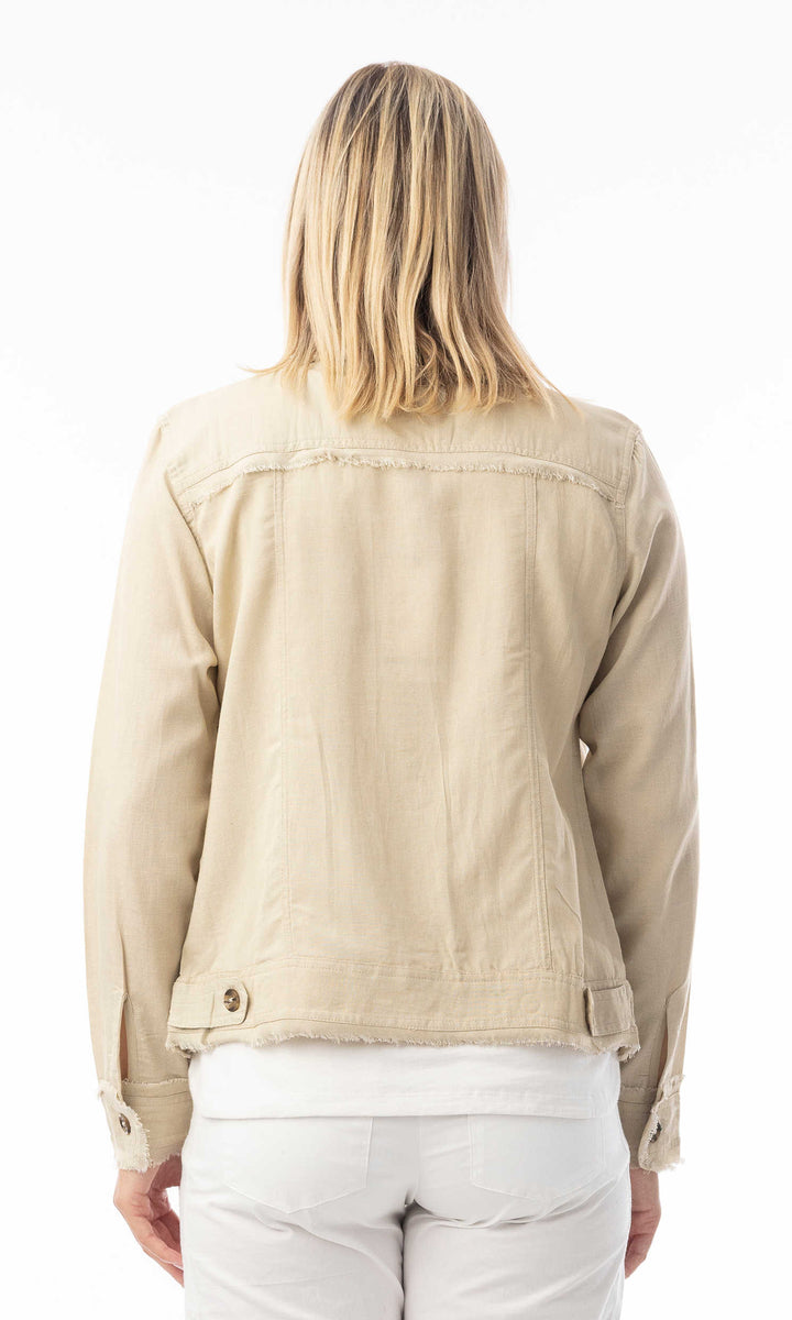 Frayed Edge Linen Blend Button Front Jacket