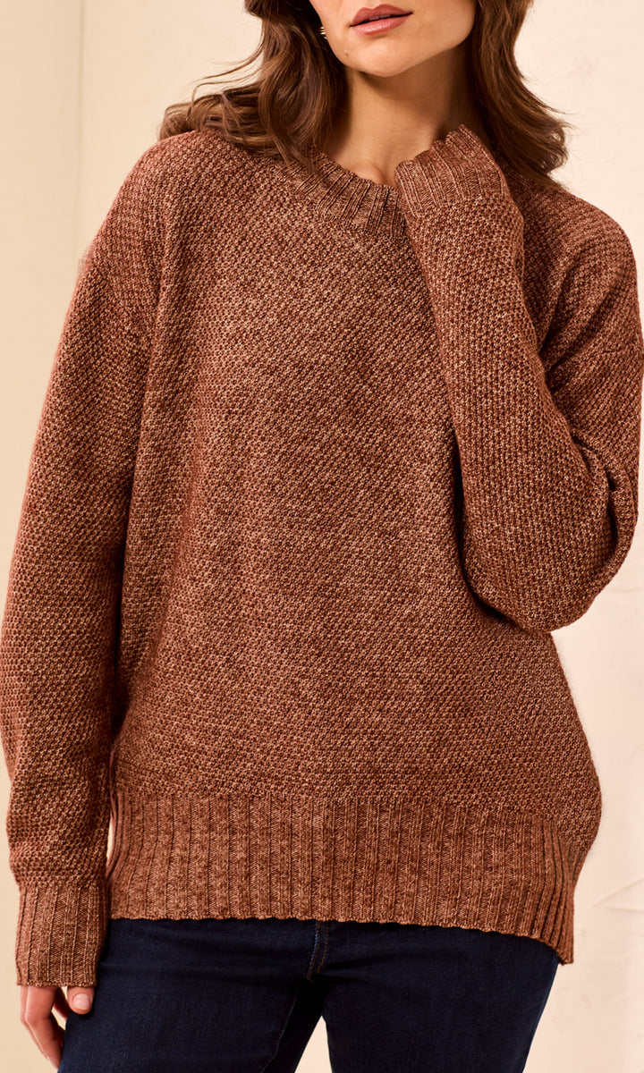 Textured Crew Neck Knit Sweater