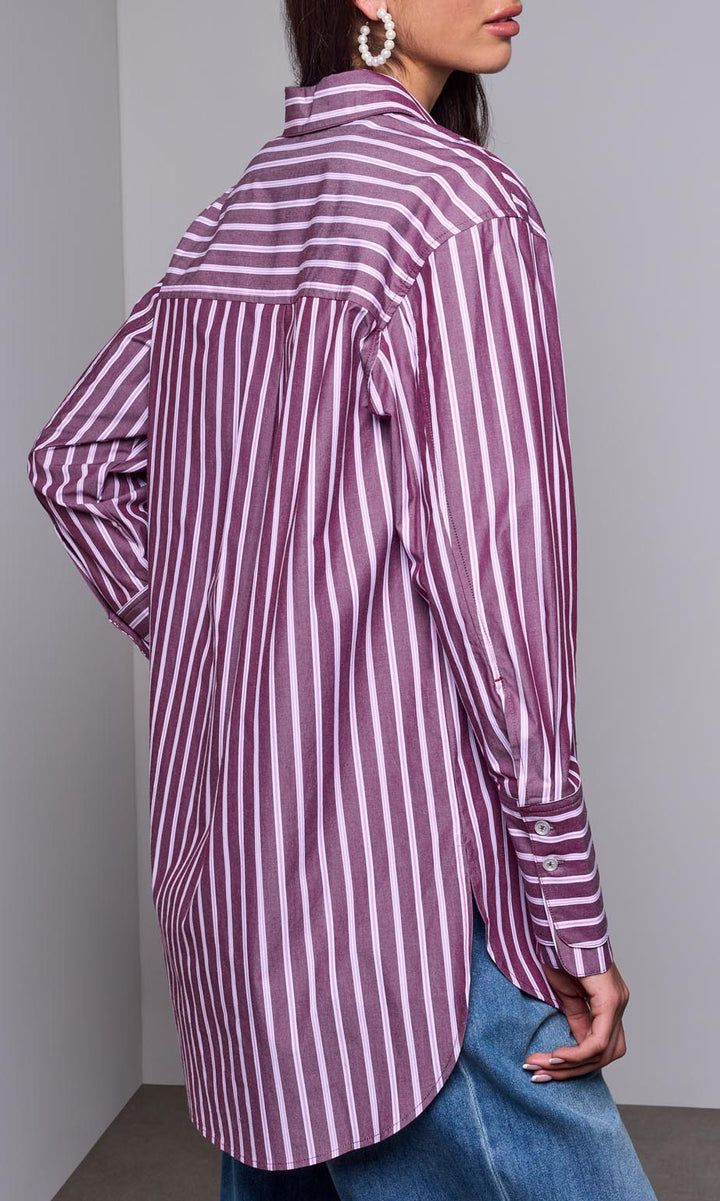 Cotton Oversized Striped Button-Up Shirt
